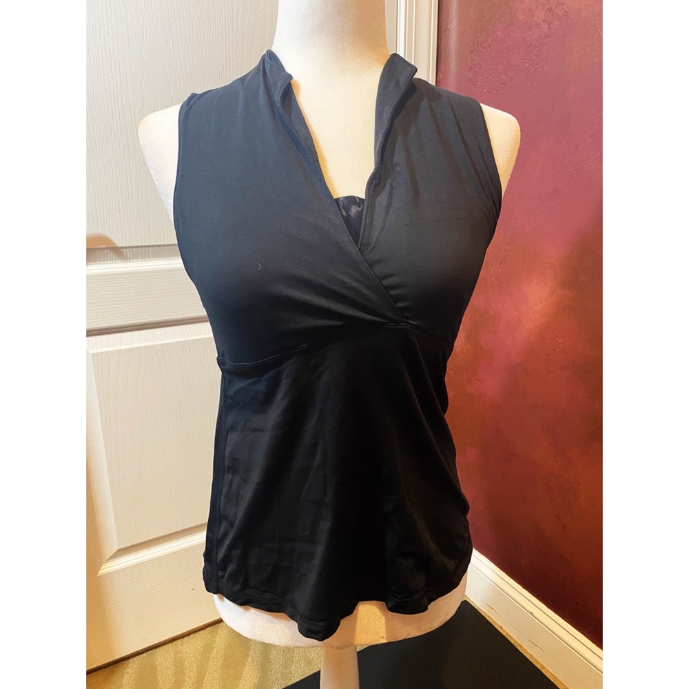Lululemon black tank with sheer polka dot back